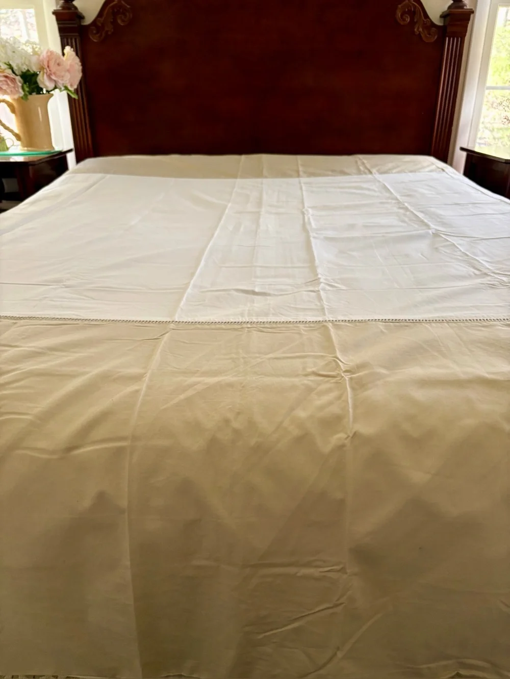 Pottery Barn Classic Cotton White Tan Colorblock KING Duvet Ladder Stitch NWOT